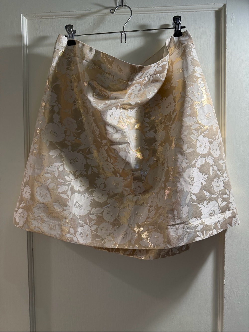 J. Crew Cream and Gold Floral A-Line Skirt
